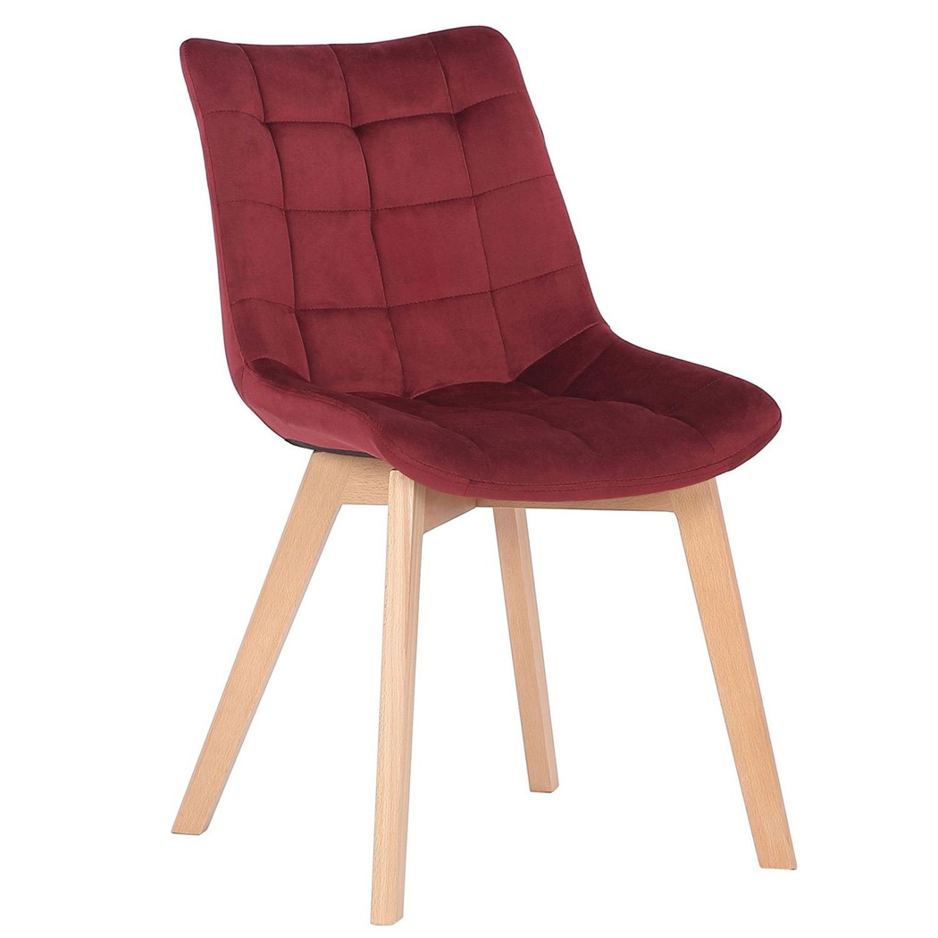 Chaise visiteur ALLIA, Design Moderne, Piétement Bois Hêtre, en Velours Rouge