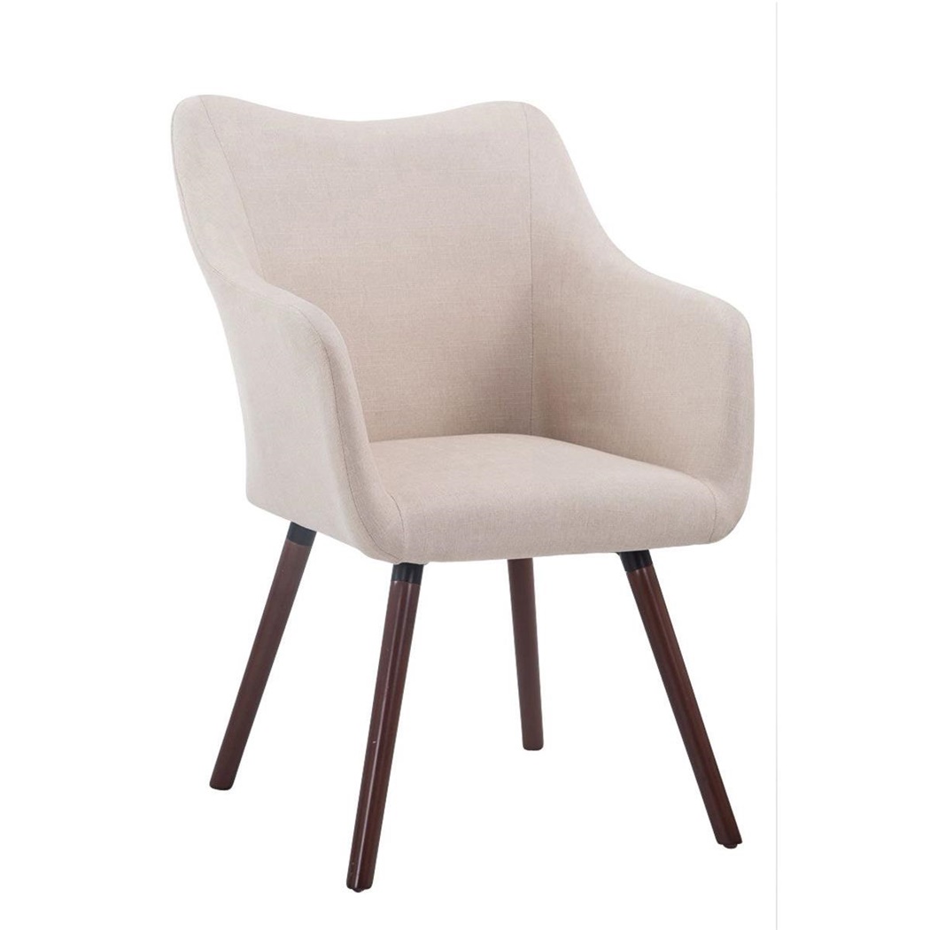Chaise de Salle à Manger LUXOR, Tissu Crème, Pieds Bois Couleur Noyer