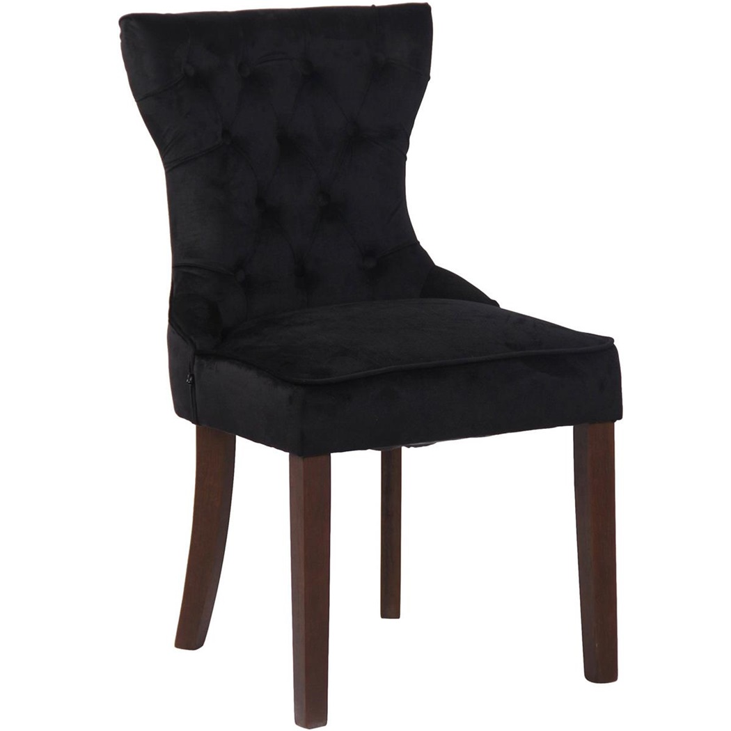 Chaise de Salle à Manger ROONEY, Design Élégant, Velours Noir, Pieds Marron Foncé