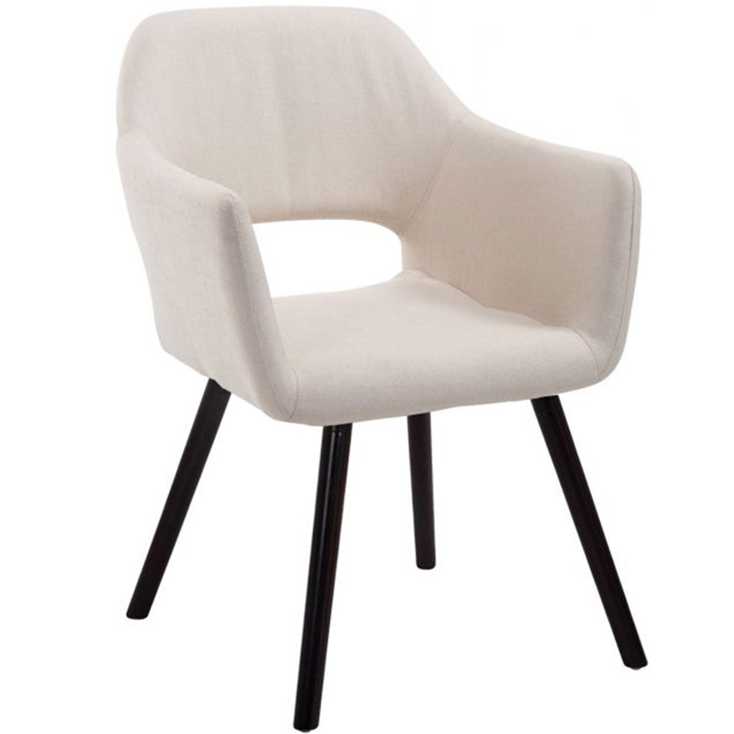 Chaise de Salle à Manger NAMASTE en Tissu Crème, Pieds en Bois Marron Foncé