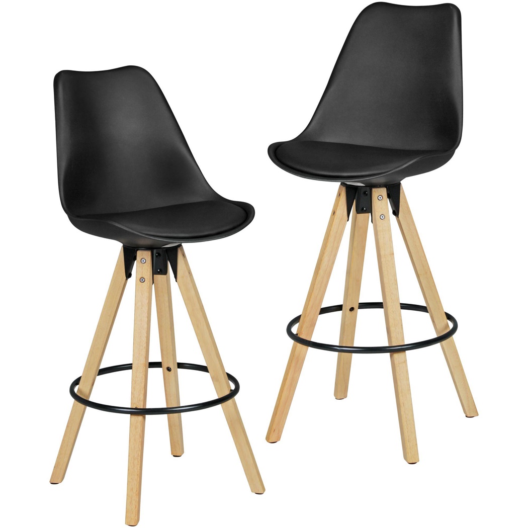 Lot de 2 Tabourets de Bar KING Noirs, Design Retro, Structure en Bois