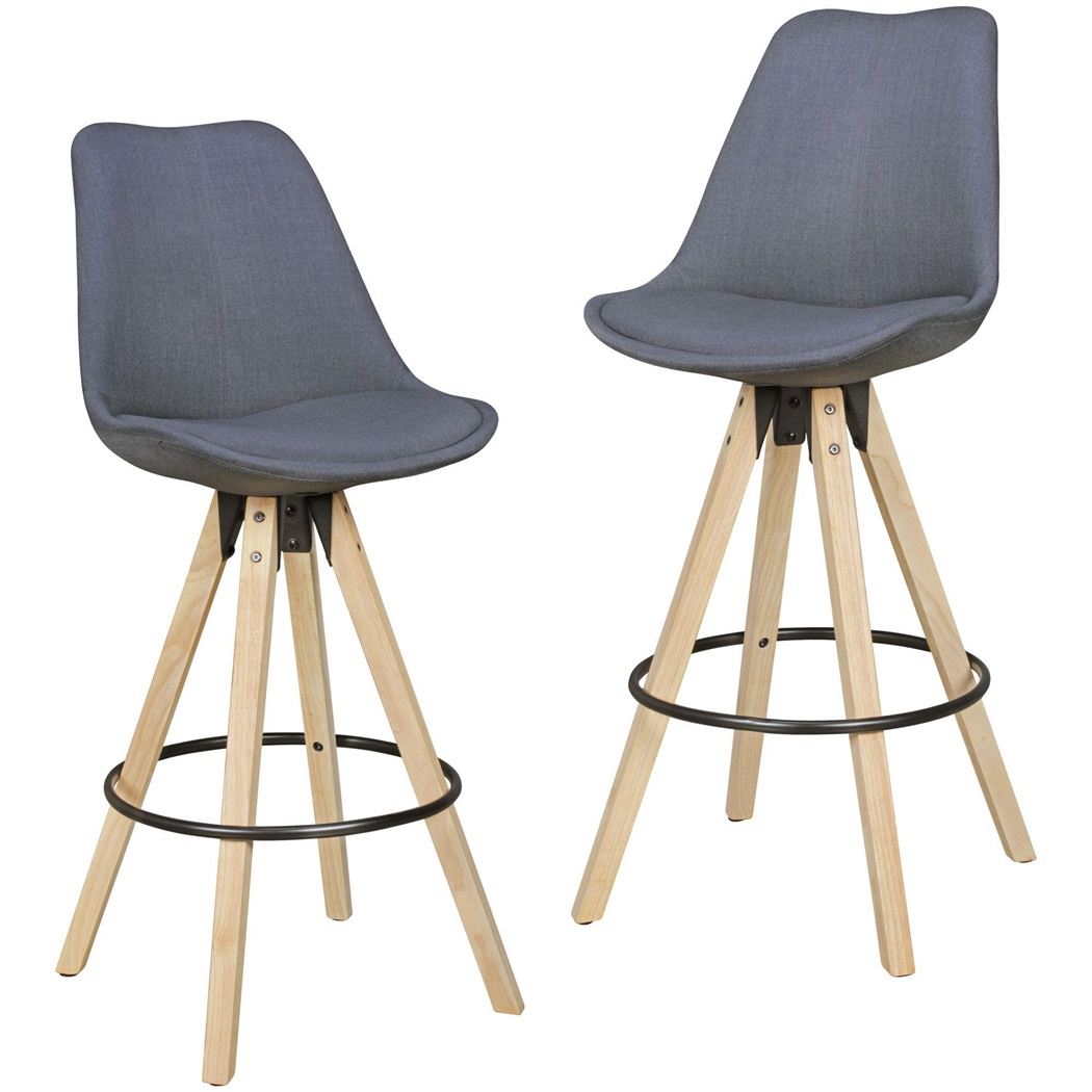 Lot de 2 Tabourets de Bar KING Gris Foncé, Design Retro, Structure en Bois