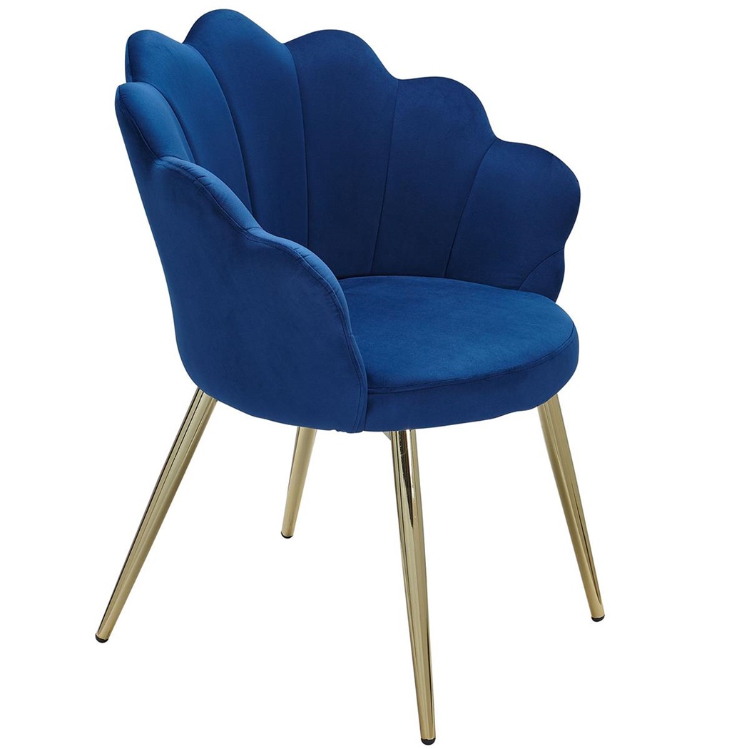 Chaise de Salle à Manger BALTEUS, Design Original, Pieds Métal, Revêtement Velours Bleu
