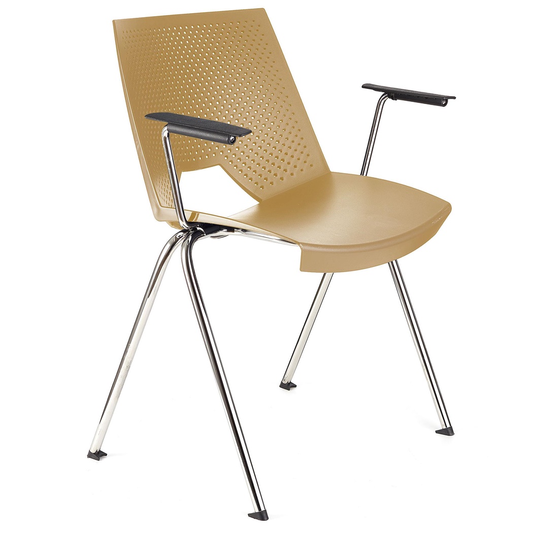 DEMO# Chaise visiteur ENZO AVEC ACCOUDOIRS, Commode et Pratique, Empilable, Beige