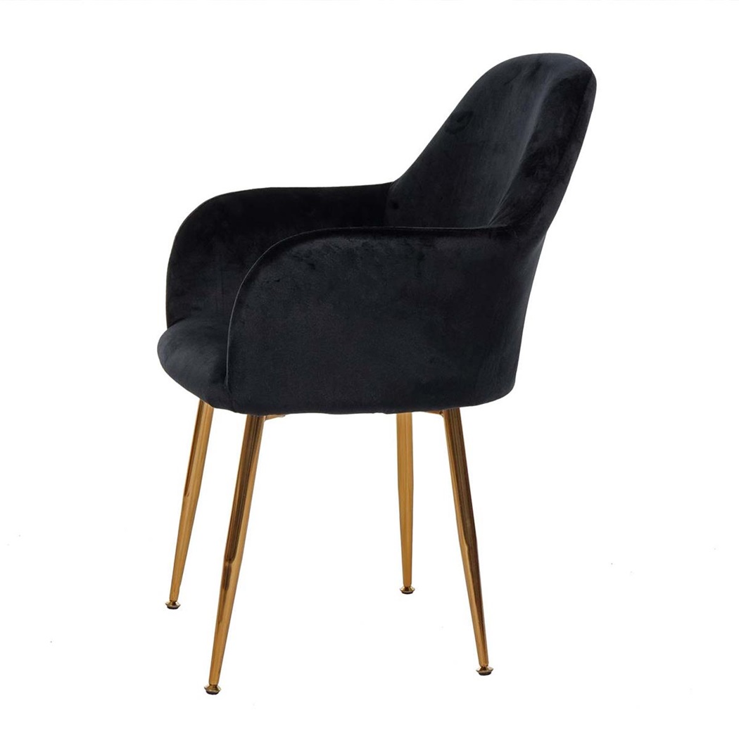 Chaise de Salle à Manger LAMY, Design Chic et Rétro, Pieds Dorés, Velours Noir