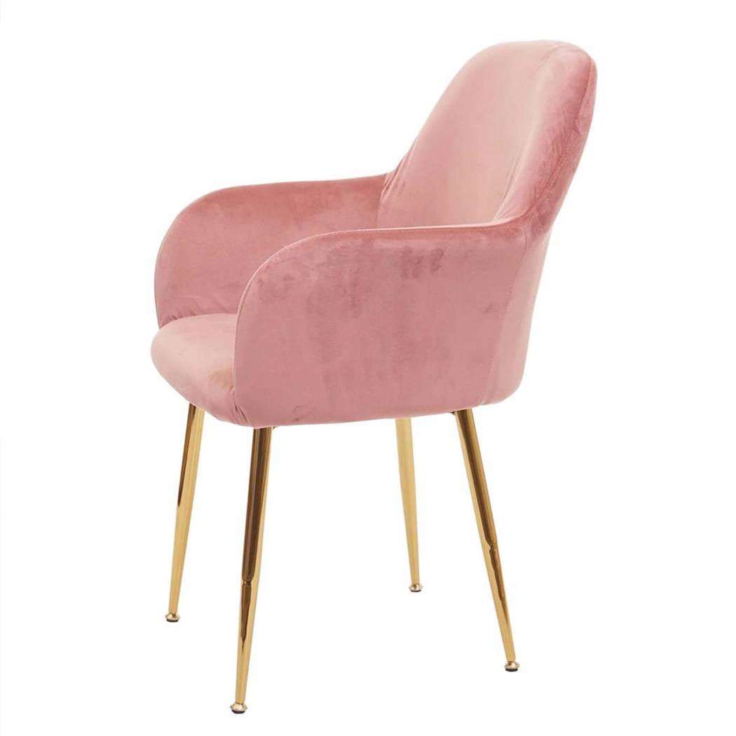 Chaise de Salle à Manger LAMY, Design Chic et Rétro, Pieds Dorés, Velours Rose