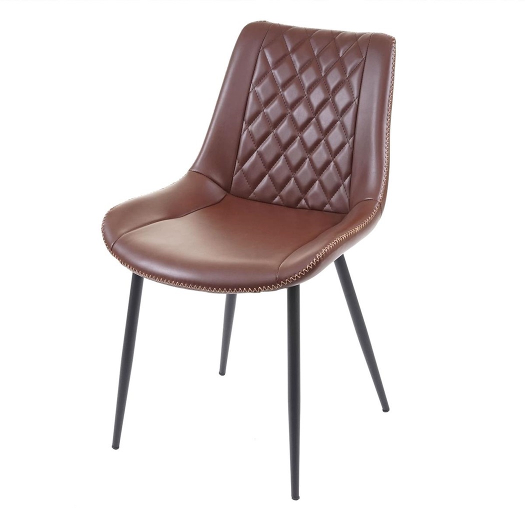 Lot de 2 Chaises de Salle à Manger ISBA, Style Vintage, Cuir Marron, Pieds Métal Noir