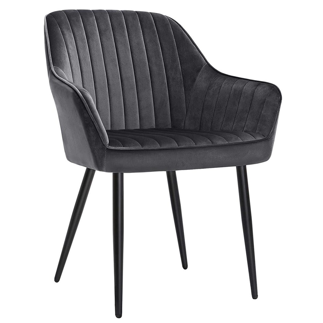 Chaise de Salle à Manger JULY, Design et Confort, Revêtement en Velours Gris, Pieds Métal Noir
