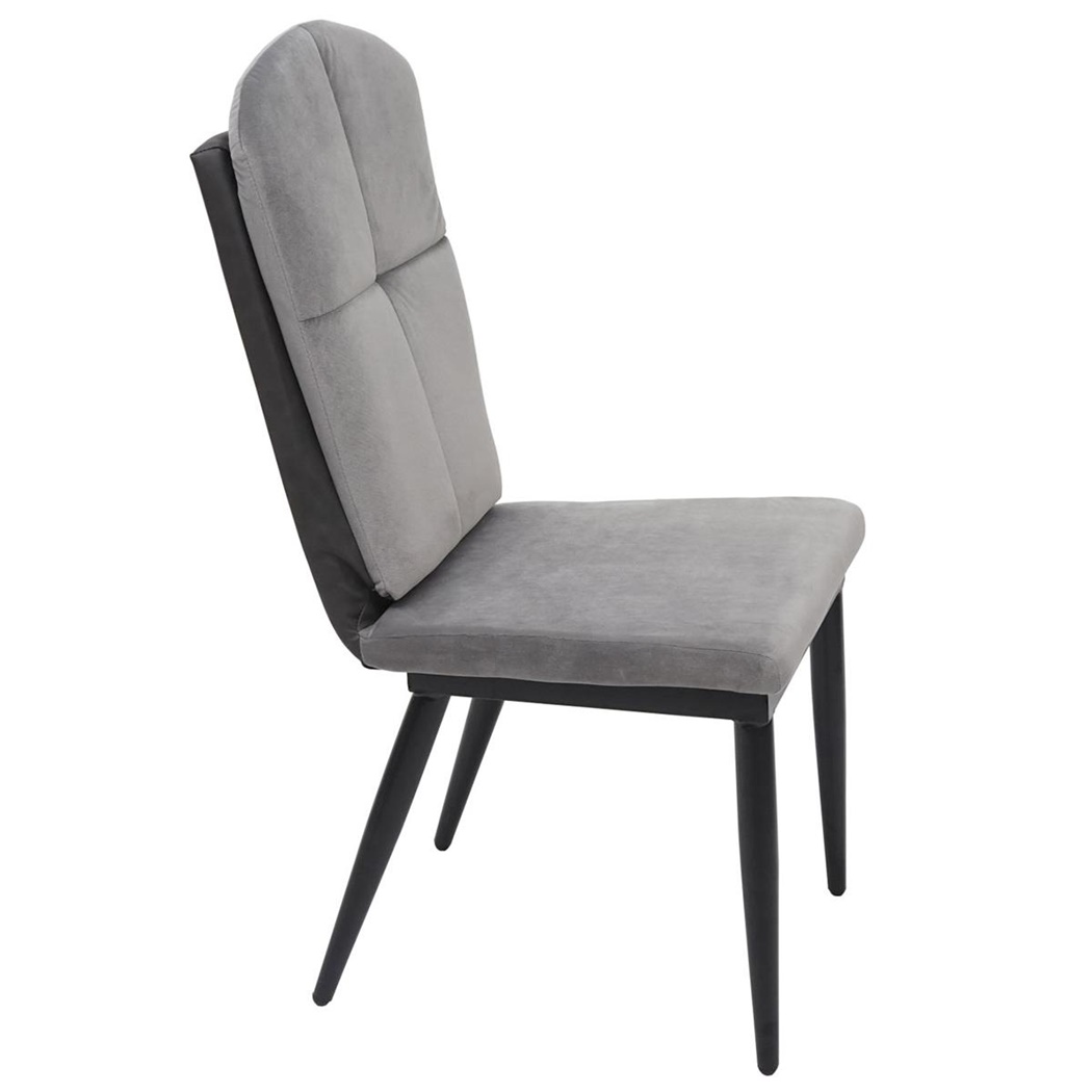 Lot de 2 Chaises de Salle à Manger LILA, Design Moderne, Velours et Cuir Gris, Pieds Métal Noir
