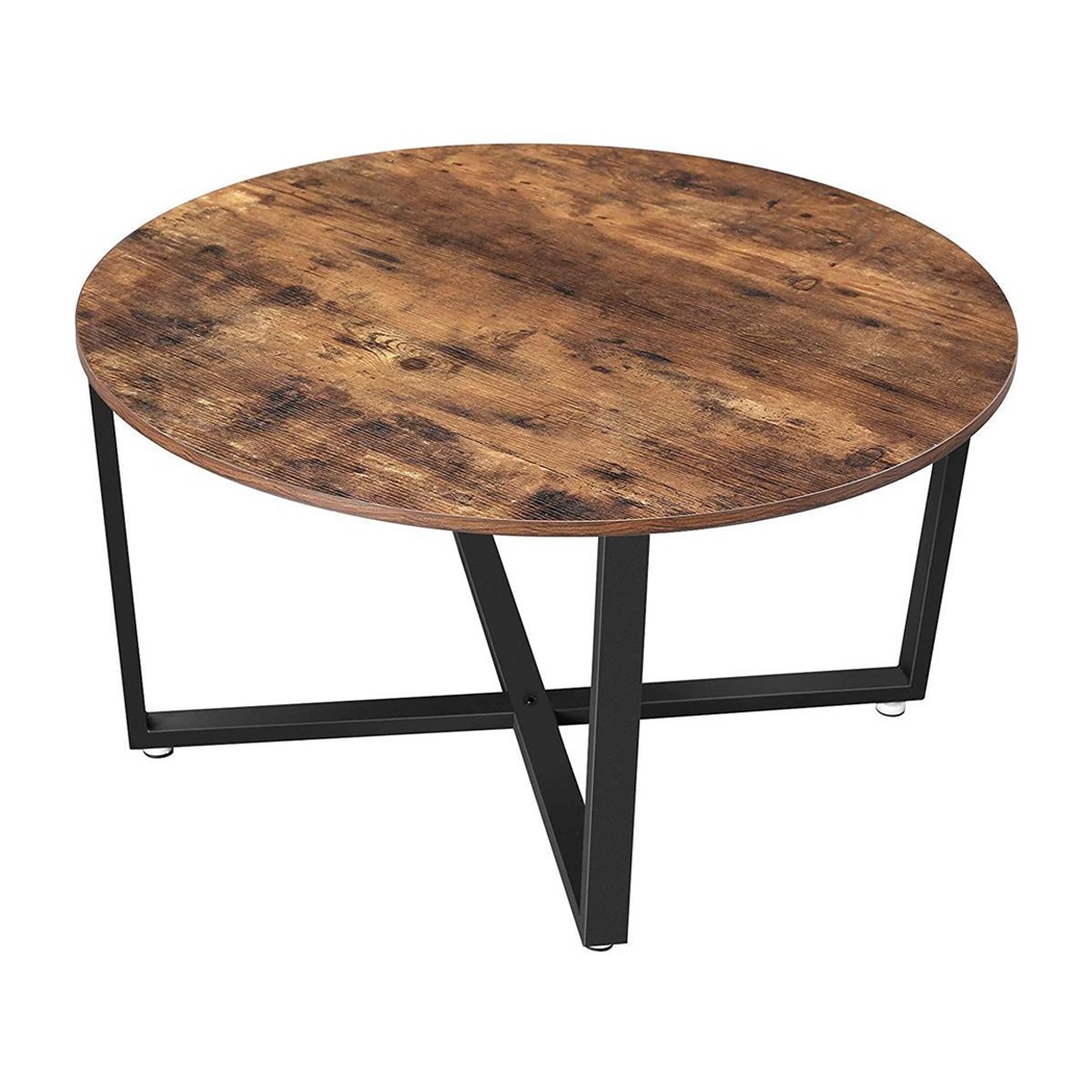 Table basse SALLY, 88X88X47 cm, Style Industriel, en Métal et Bois Marron Foncé