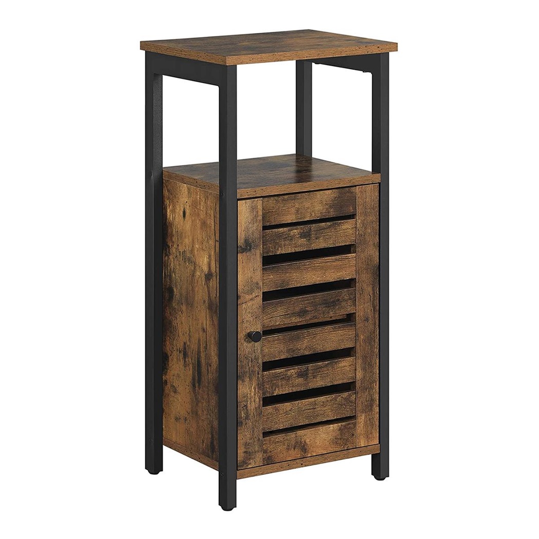 Table d'Appoint LAGUNA, 37x30x81 cm, Design Industriel, Rangements Intégrés, en Métal et Bois, couleur Noyer