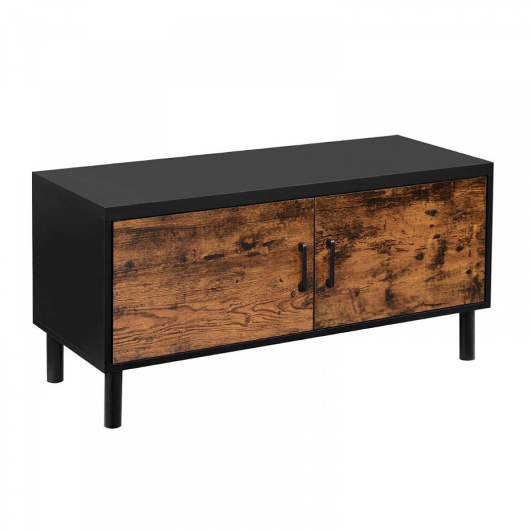 Meuble de Rangement IBRAM, Design Élégant, 100x35x38 cm, en Bois et Métal, Noir et Marron Foncé 