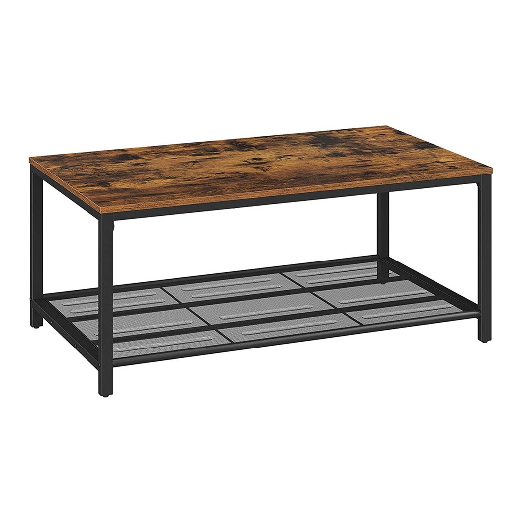 Table Basse GENOVA, 106x60x45 cm, en Acier et Bois, couleur Noir et Noyer