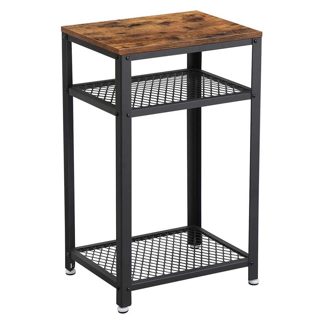 Table d'Appoint 2 Etagères EMORY, Dimensions 43x35x75 cm, en Métal et Bois Noyer