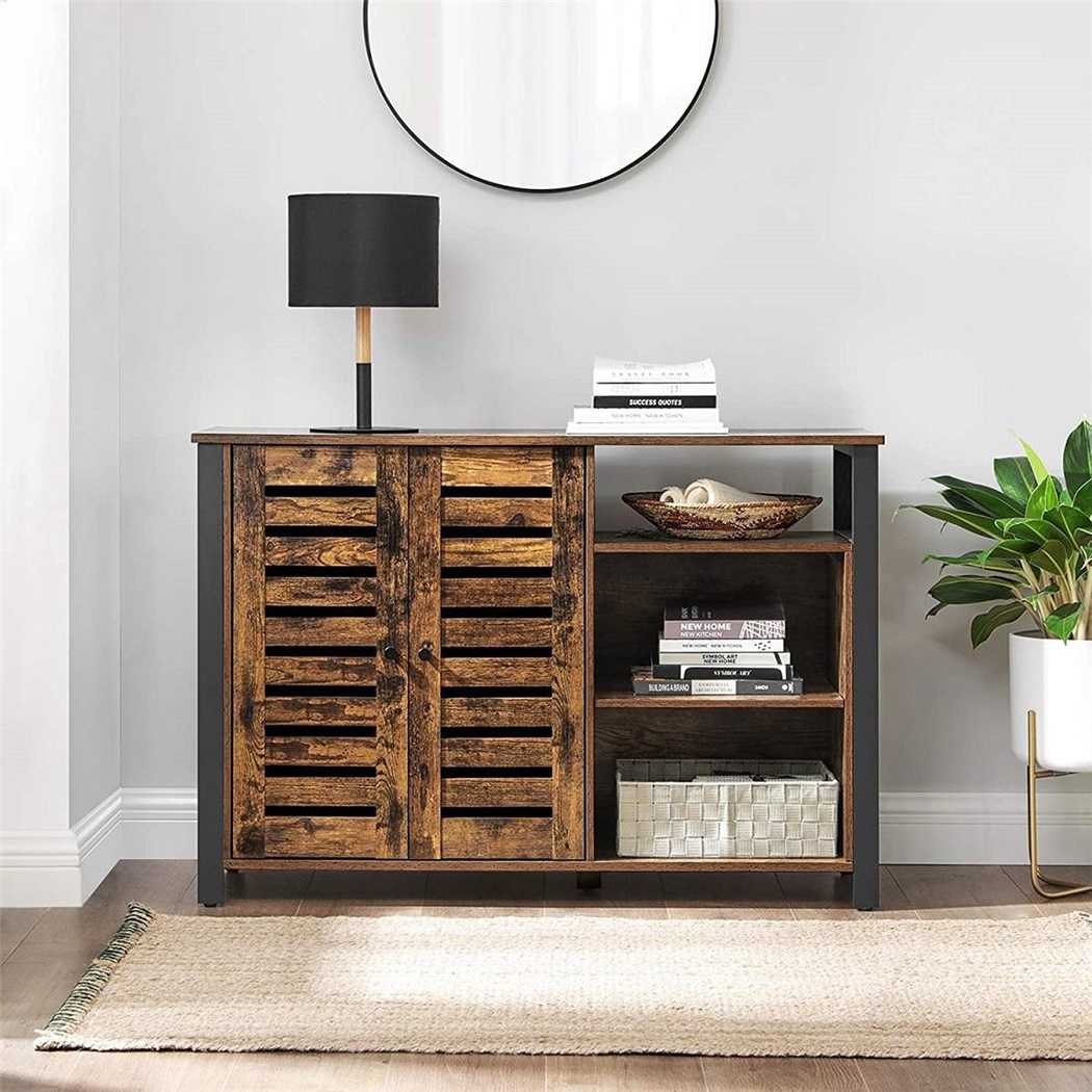 Meuble SIRIUS, 110x33x75 cm, Style Industriel, en Métal et Bois, Marron Foncé et Noir
