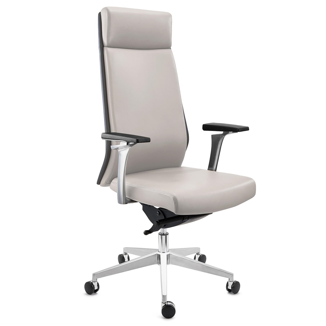 DEMO# Fauteuil de bureau PERONI, Design Moderne Élégant, Usage Professionnel 8H, Cuir Véritable, Gris Clair 