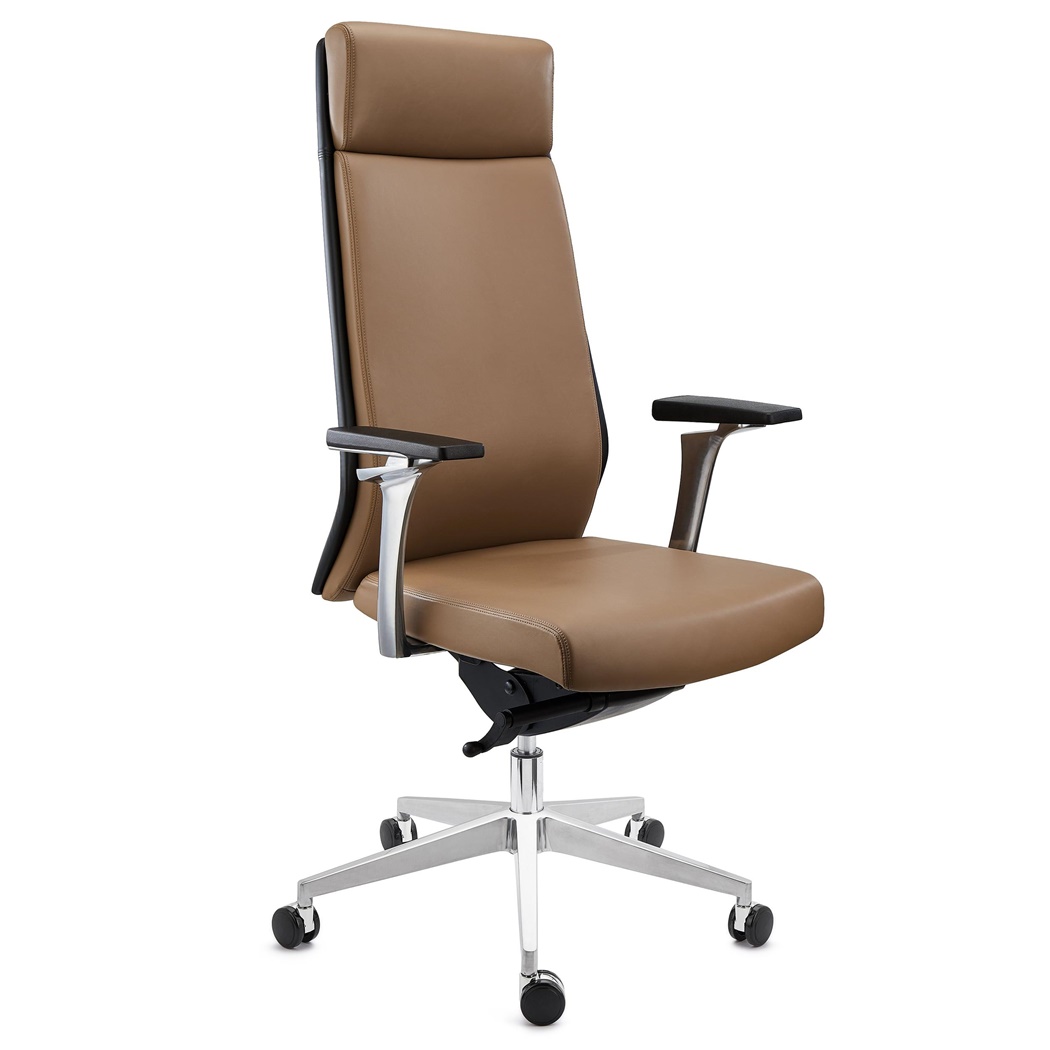 DEMO# Fauteuil de bureau PERONI, Design Moderne Élégant, Usage Professionnel 8H, Cuir Véritable, Marron