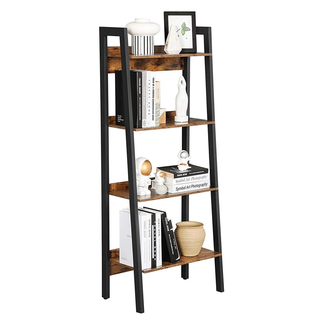 Bibliothèque KAYA, 56x34x137,5 cm, Métal et Bois, Couleur Noyer