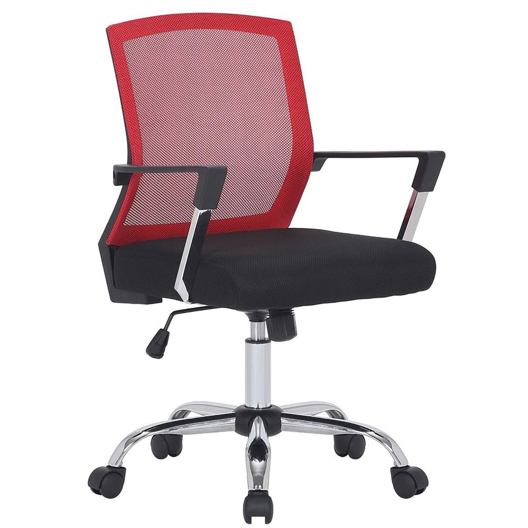 Chaise de Bureau DIVA, Dossier Basculant, Tissu et Maille Respirable, Noir/Rouge