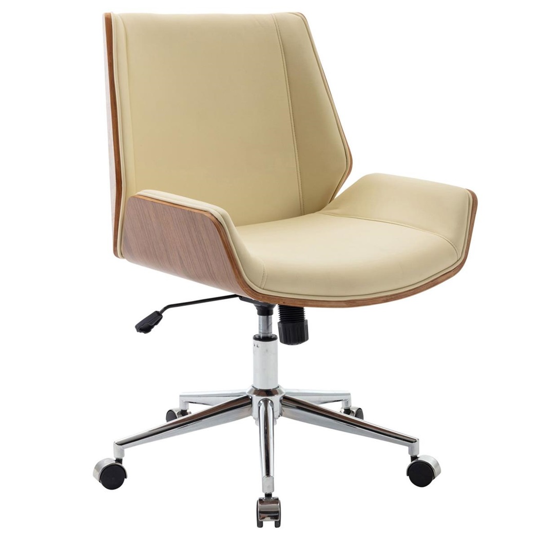 Chaise de Bureau IRON Rembourrée, Style Scandinave, Bois et Cuir Crème