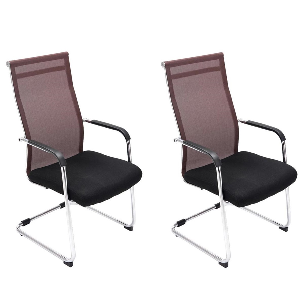 Lot de 2 chaises visiteur BREMEN, Structure Métallique, en Maille Respirable, Noir/Marron