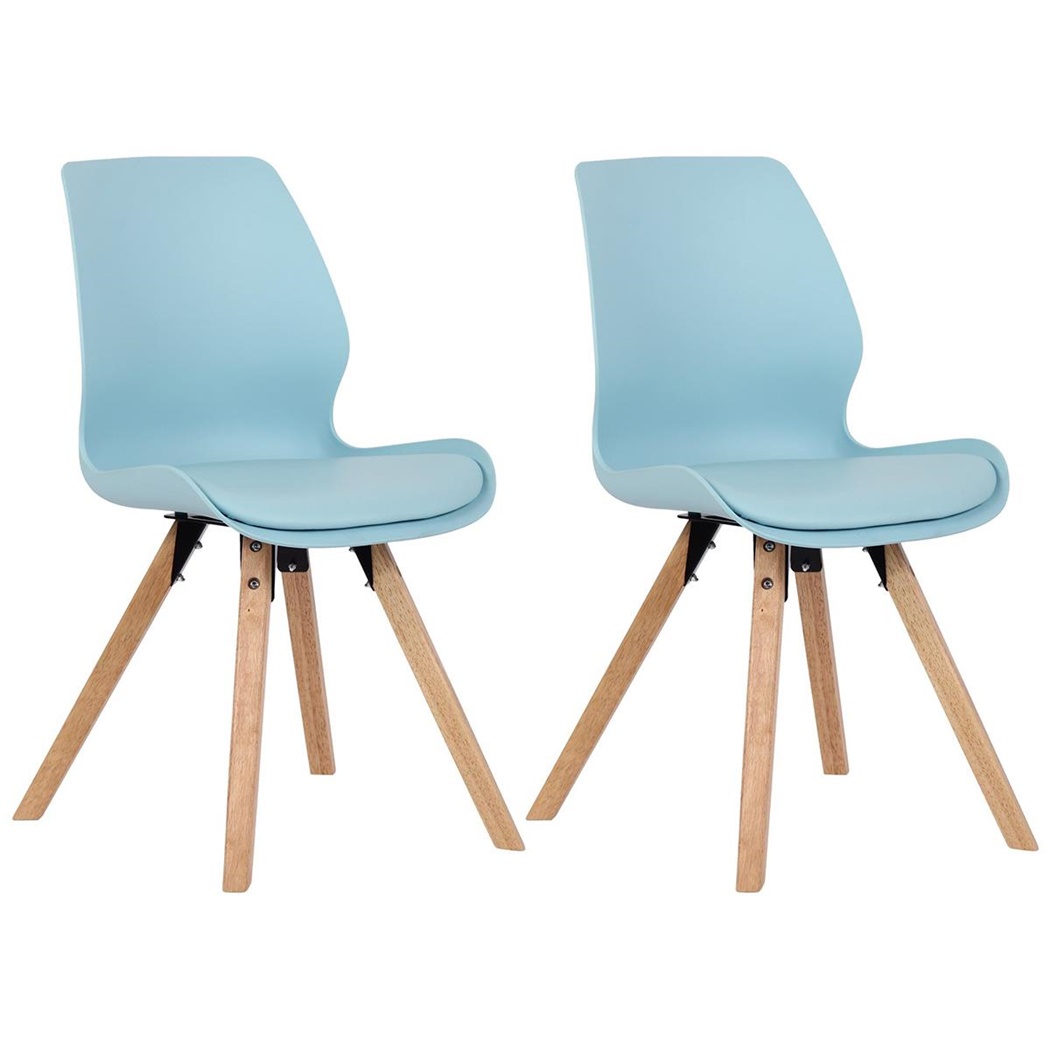 Lot de 2 Chaises Visiteur KALI, Pieds en Hêtre, Assise Rembourrée, Bleu