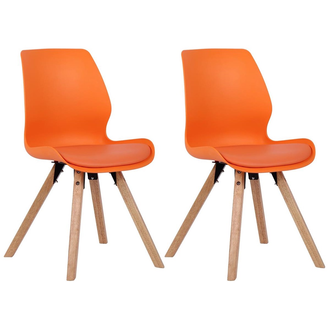 Lot de 2 Chaises Visiteur KALI, Pieds en Hêtre, Assise Rembourrée, Orange