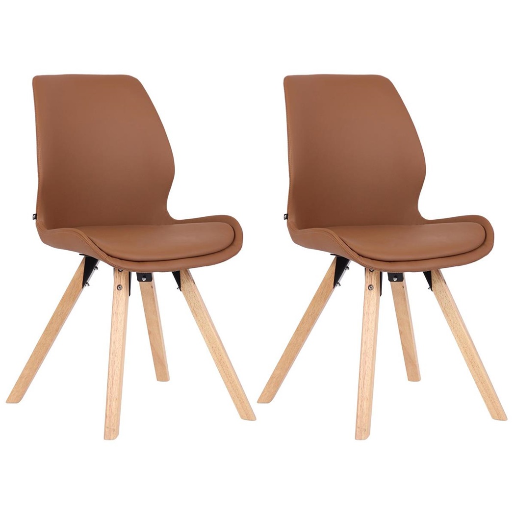 Lot de 2 Chaises Visiteur KALI CUIR, Pieds en Hêtre, Assise Rembourrée, Marron Clair