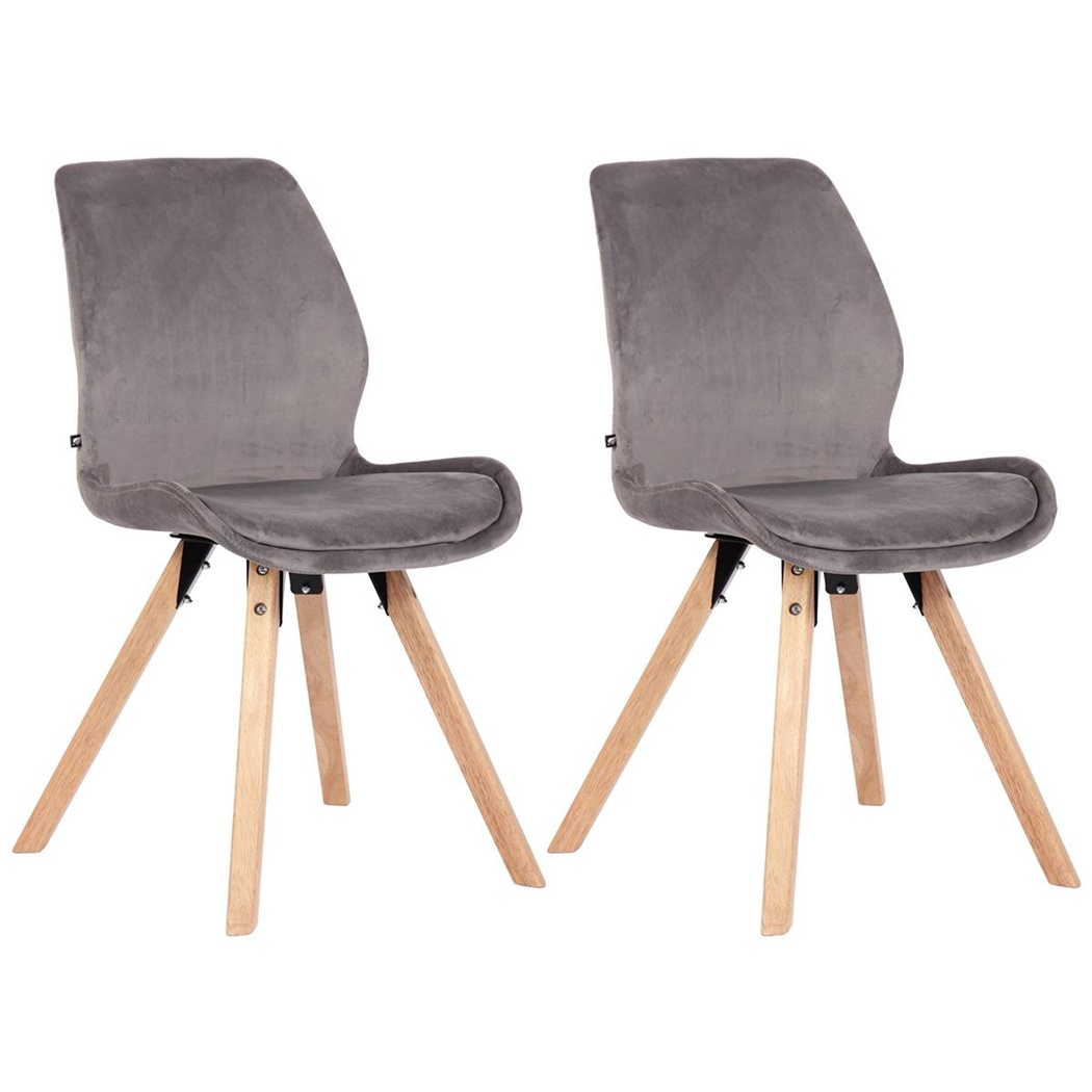 Lot de 2 Chaises Visiteur KALI VELOURS, Pieds en Hêtre, Assise Rembourrée, Gris Clair