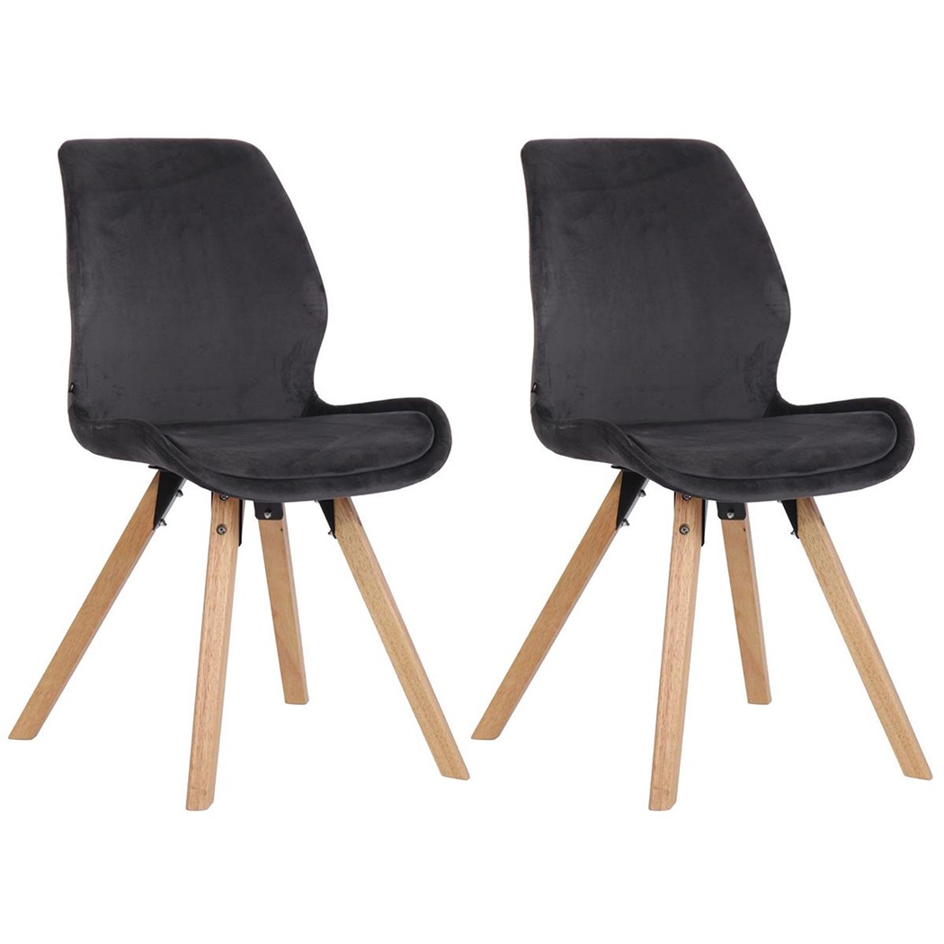 Lot de 2 Chaises Visiteur KALI VELOURS, Pieds en Hêtre, Assise Rembourrée, Gris Foncé