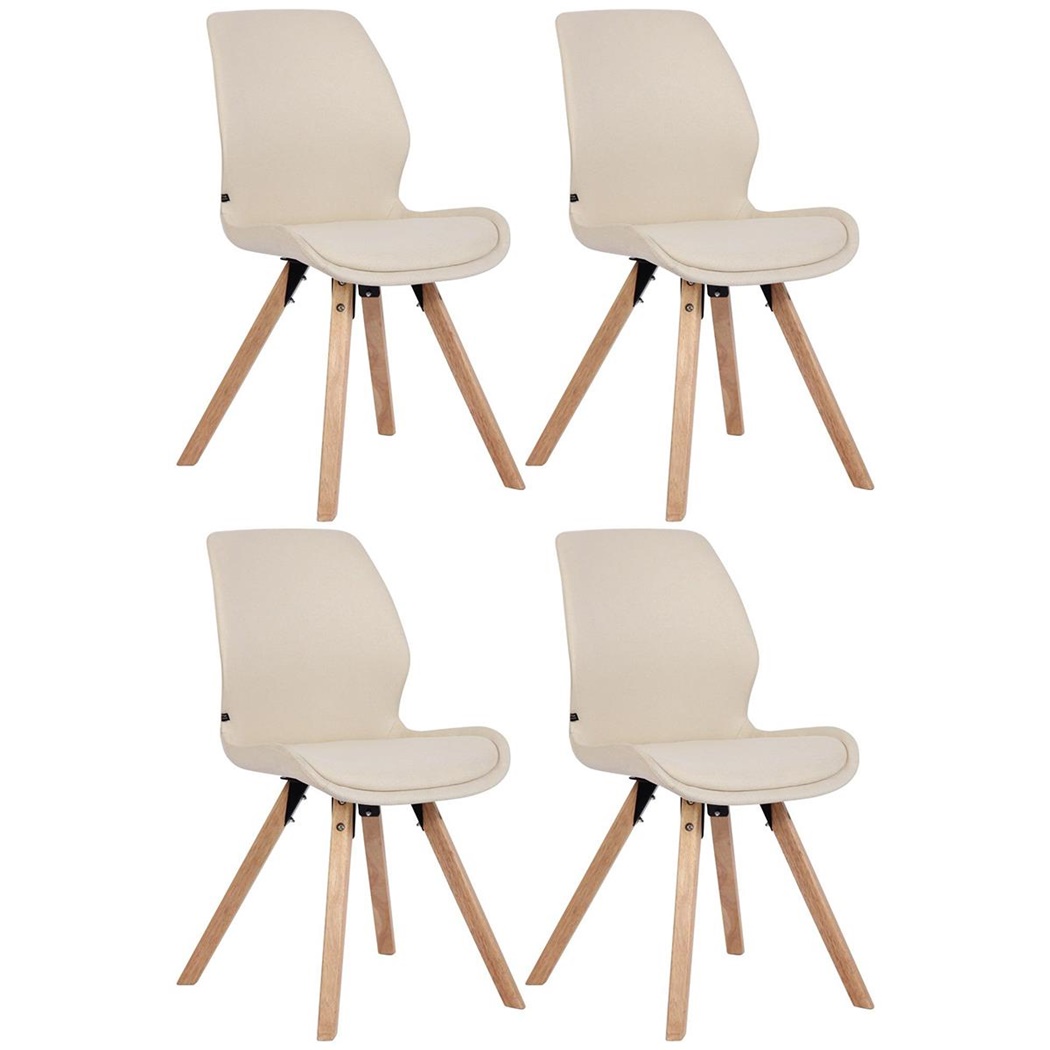 Lot de 4 Chaises Visiteur KALI TISSU, Pieds en Hêtre, Assise Rembourrée, Crème