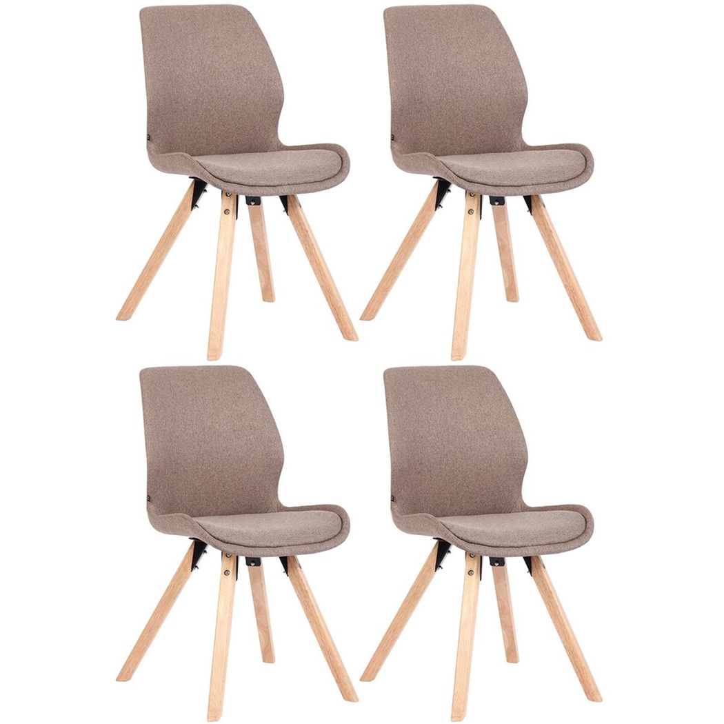 Lot de 4 Chaises Visiteur KALI TISSU, Pieds en Hêtre, Assise Rembourrée, Taupe