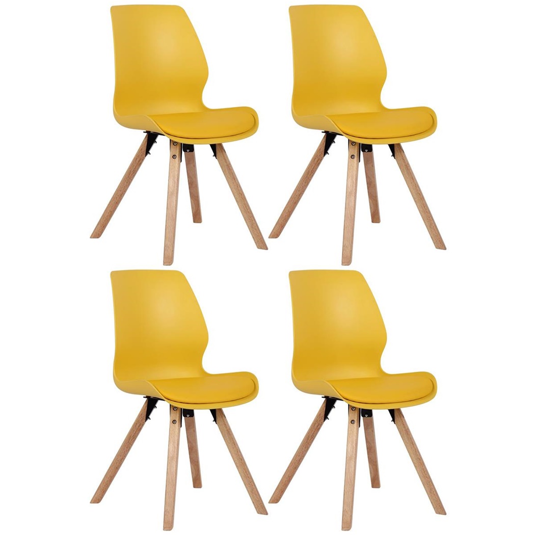 Lot de 4 Chaises Visiteur KALI, Pieds en Hêtre, Assise Rembourrée, Jaune