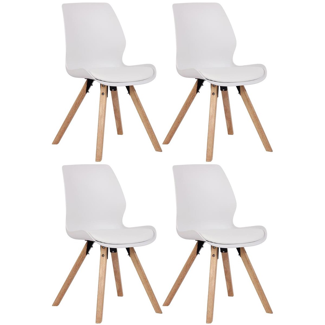 Lot de 4 Chaises Visiteur KALI, Pieds en Hêtre, Assise Rembourrée, Blanc