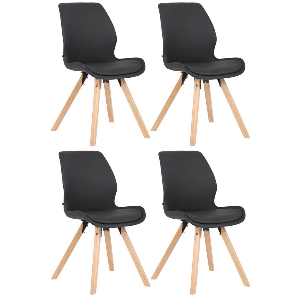 Lot de 4 Chaises Visiteur KALI CUIR, Pieds en Hêtre, Assise Rembourrée, Noir