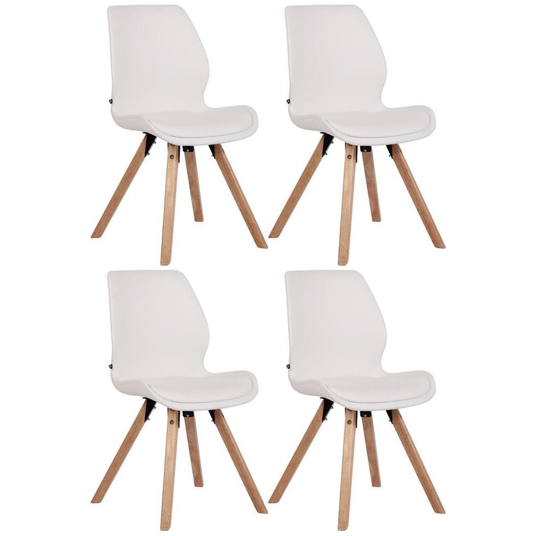Lot de 4 Chaises Visiteur KALI CUIR, Pieds en Hêtre, Assise Rembourrée, Blanc