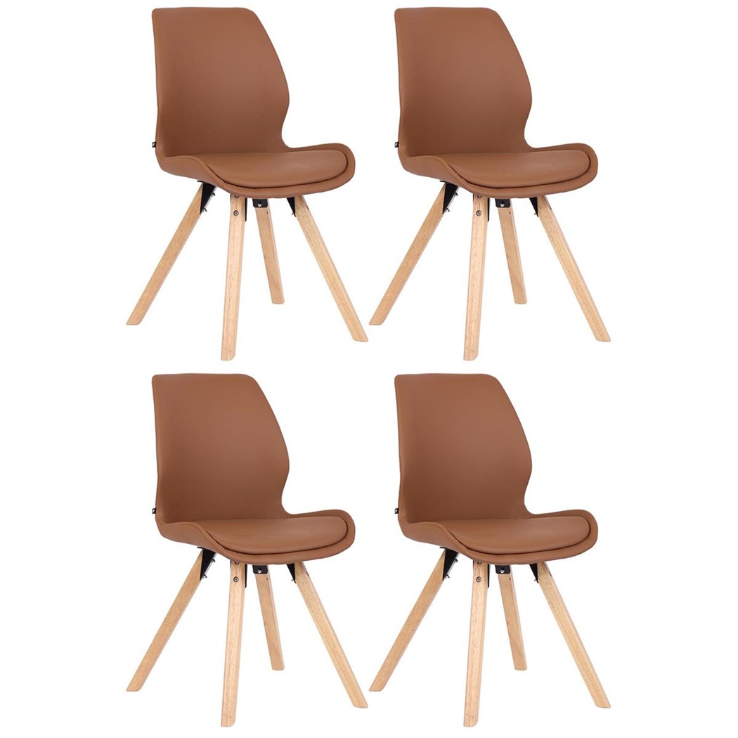 Lot de 4 Chaises Visiteur KALI CUIR, Pieds en Hêtre, Assise Rembourrée, Marron Clair