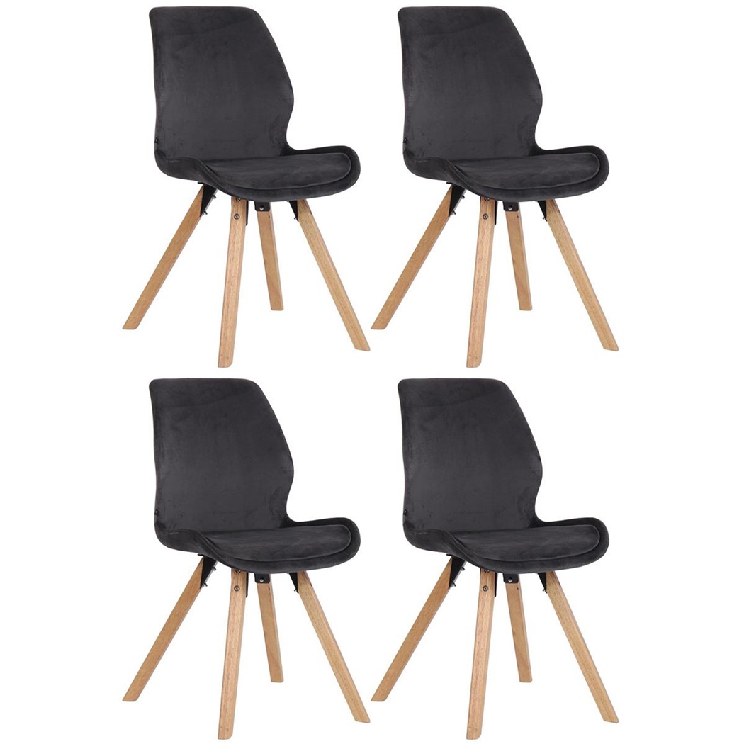 Lot de 4 Chaises Visiteur KALI VELOURS, Pieds en Hêtre, Assise Rembourrée, Gris Foncé