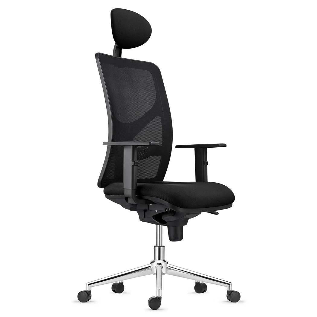 #DEMO Chaise de bureau BAIKAL, Piétement métallique, Accoudoirs Ajustables, Support Lombaire, en Tissu, Noir