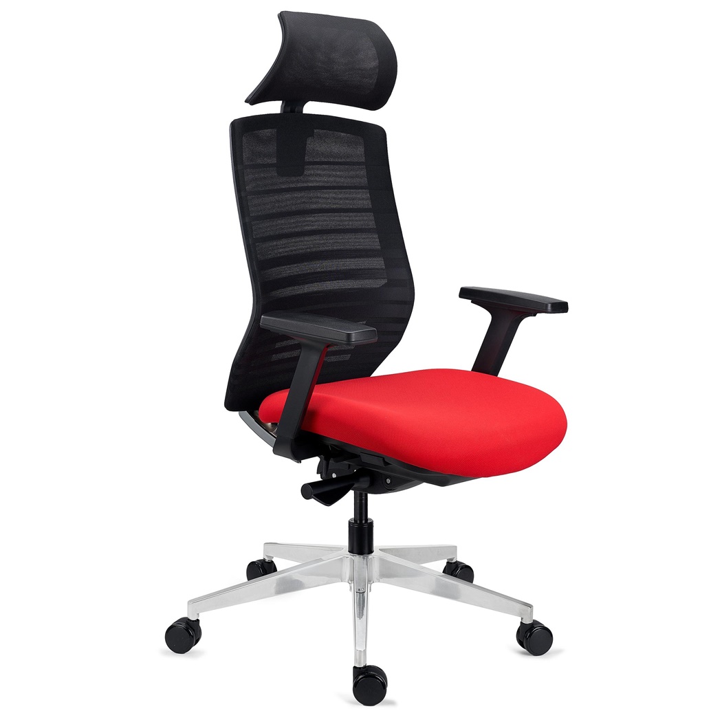 Chaise Ergonomique TAURUS, Appui-tête, Totalement Réglable, Support Lombaire, Rouge