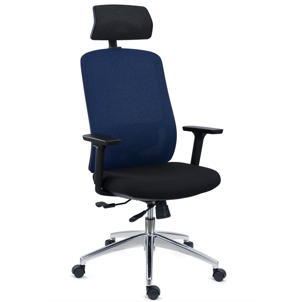 Chaise Ergonomique ASTRA LUX, Appui-tête, Assise Ajustable en Profondeur, Utilisation Intensive 8h, Inclinaison Synchrone, en Bleu