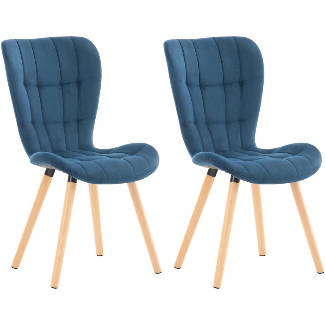 Lot de 2 Chaise visiteurs ELGAR, Grand rembourrage, Structure et Piétement en Bois, en Velours, Bleu