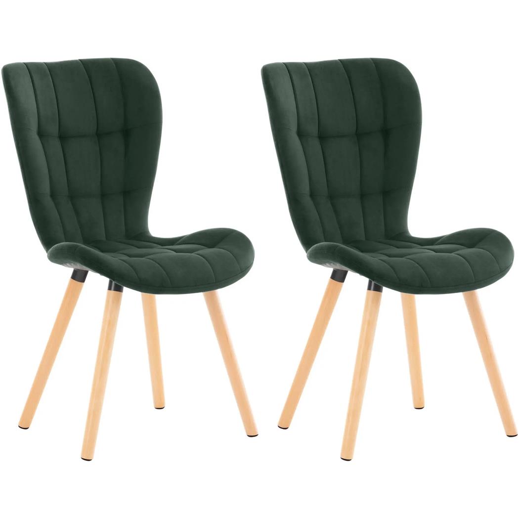 Lot de 2 Chaise visiteurs ELGAR, Grand rembourrage, Structure et Piétement en Bois, en Velours, Vert