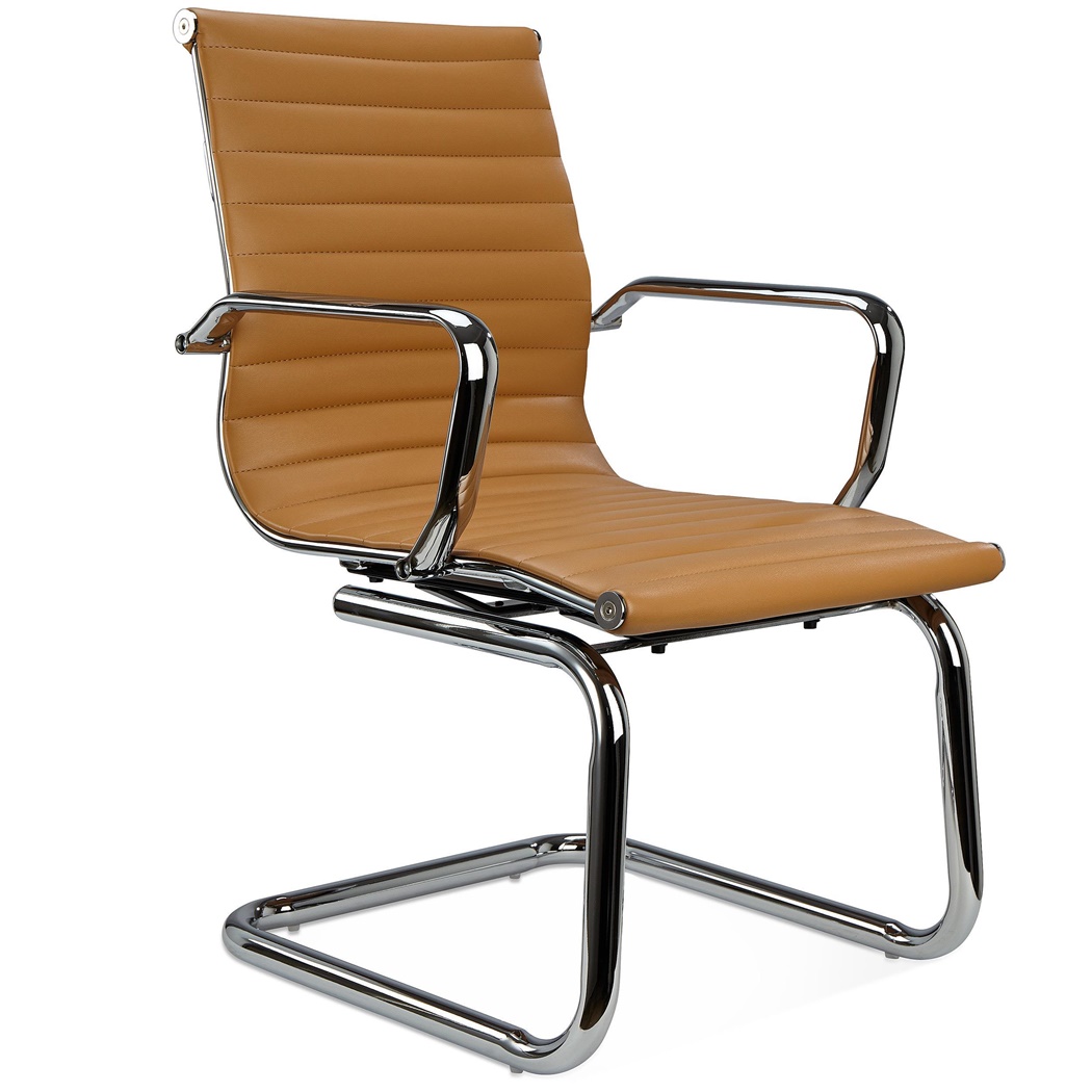 DEMO# Chaise visiteur CHICAGO, Design Élégant, Structure Métallique, en Cuir, Marron