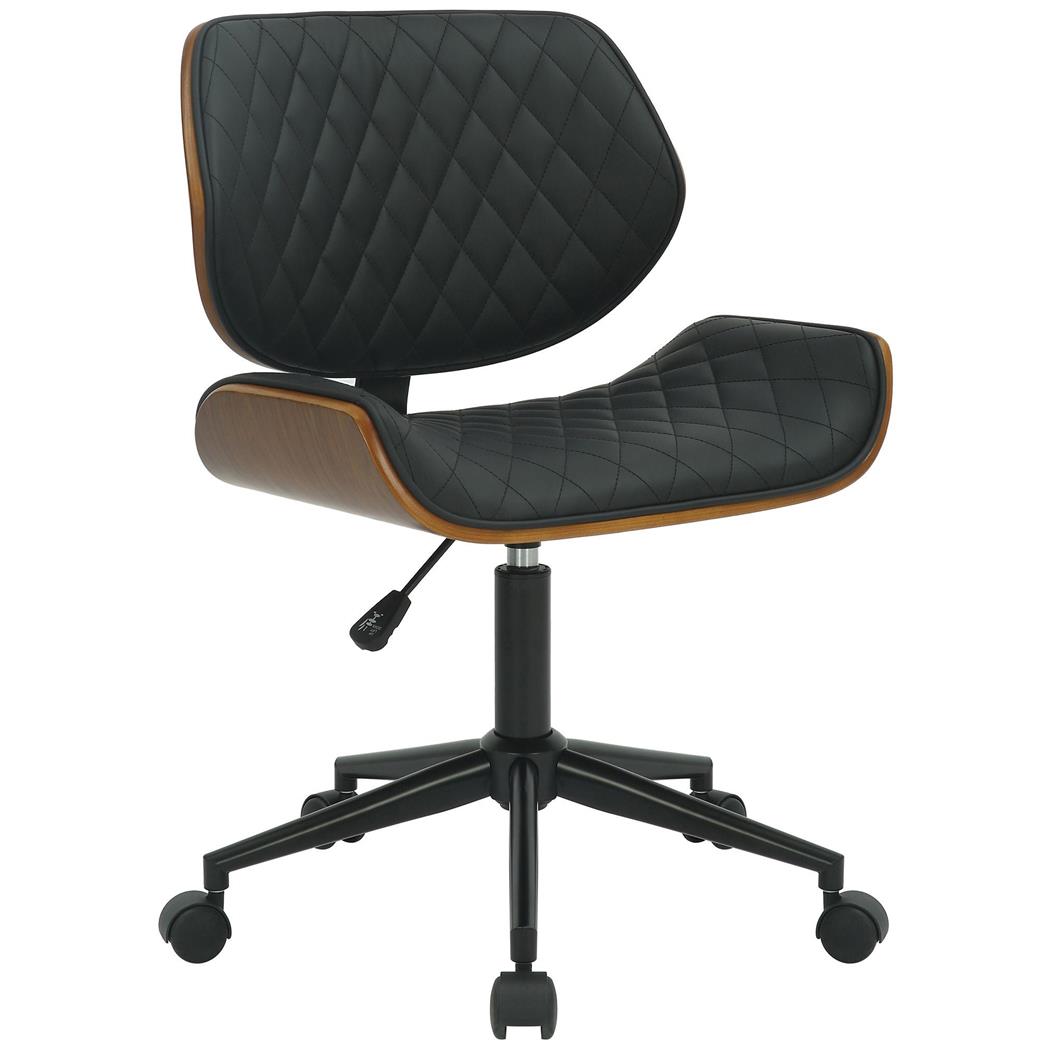 Chaise de bureau SAOKO Design Rétro, Structure en Bois de Noyer, Cuir Synthétique Matelassé, Noir