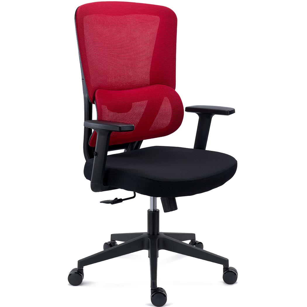 Chaise Ergonomique SUPRA, Utilisation Intensive, Support Lombaire, en Tissu et Maille, Rouge