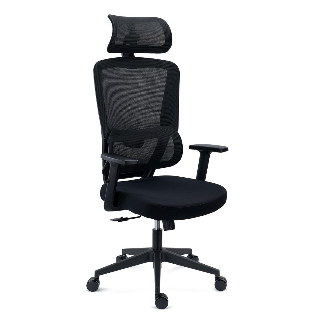 Chaise Ergonomique SUPRA avec Appui-Tête, Support Lombaire, Utilisation Intensive, Tissu et Maille, Noir