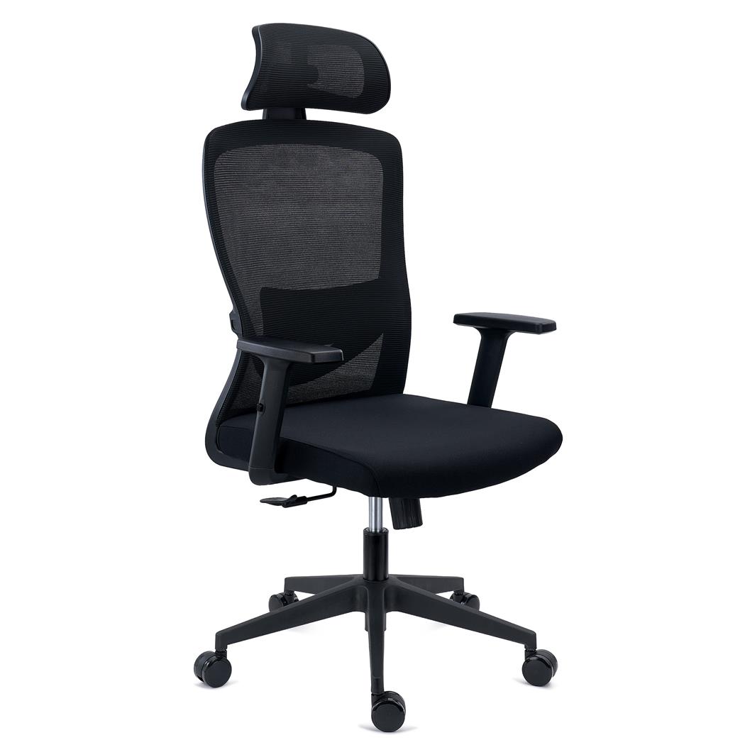 Chaise de Bureau NOTE PRO, Appui-tête, Utilisation Intensive de 8h, Support Lombaire Réglable, en Tissu et Maille, Noir