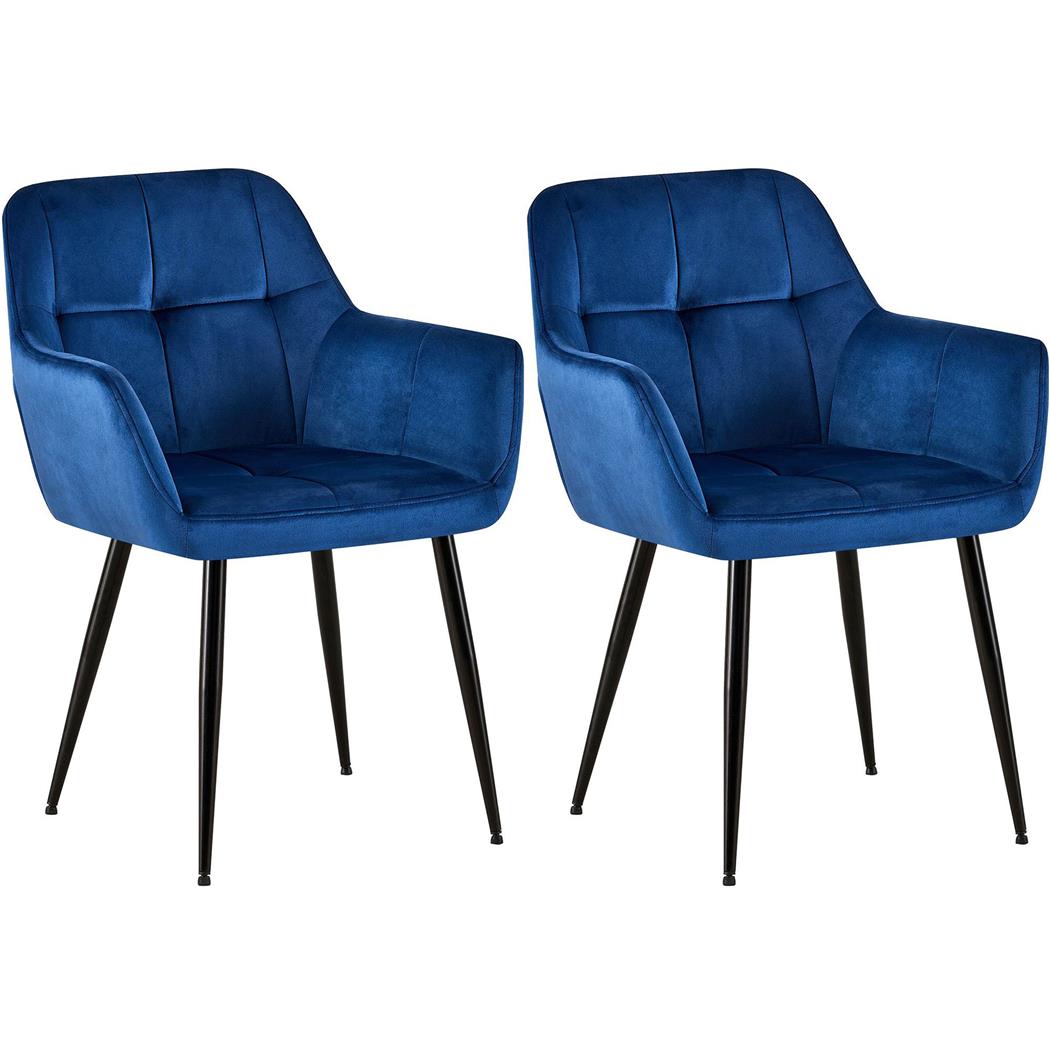 Lot de 2 Chaises Visiteurs AMISA, Structure Métallique Robuste, en Velours Bleu