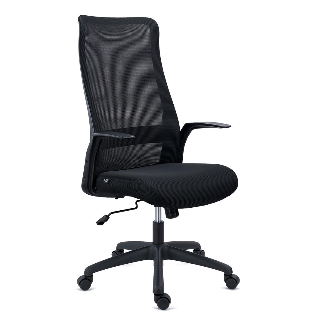 Chaise de Bureau SIERRA, Support Lombaire, Accoudoirs Design, en Tissu et Maille Respirable, Noir